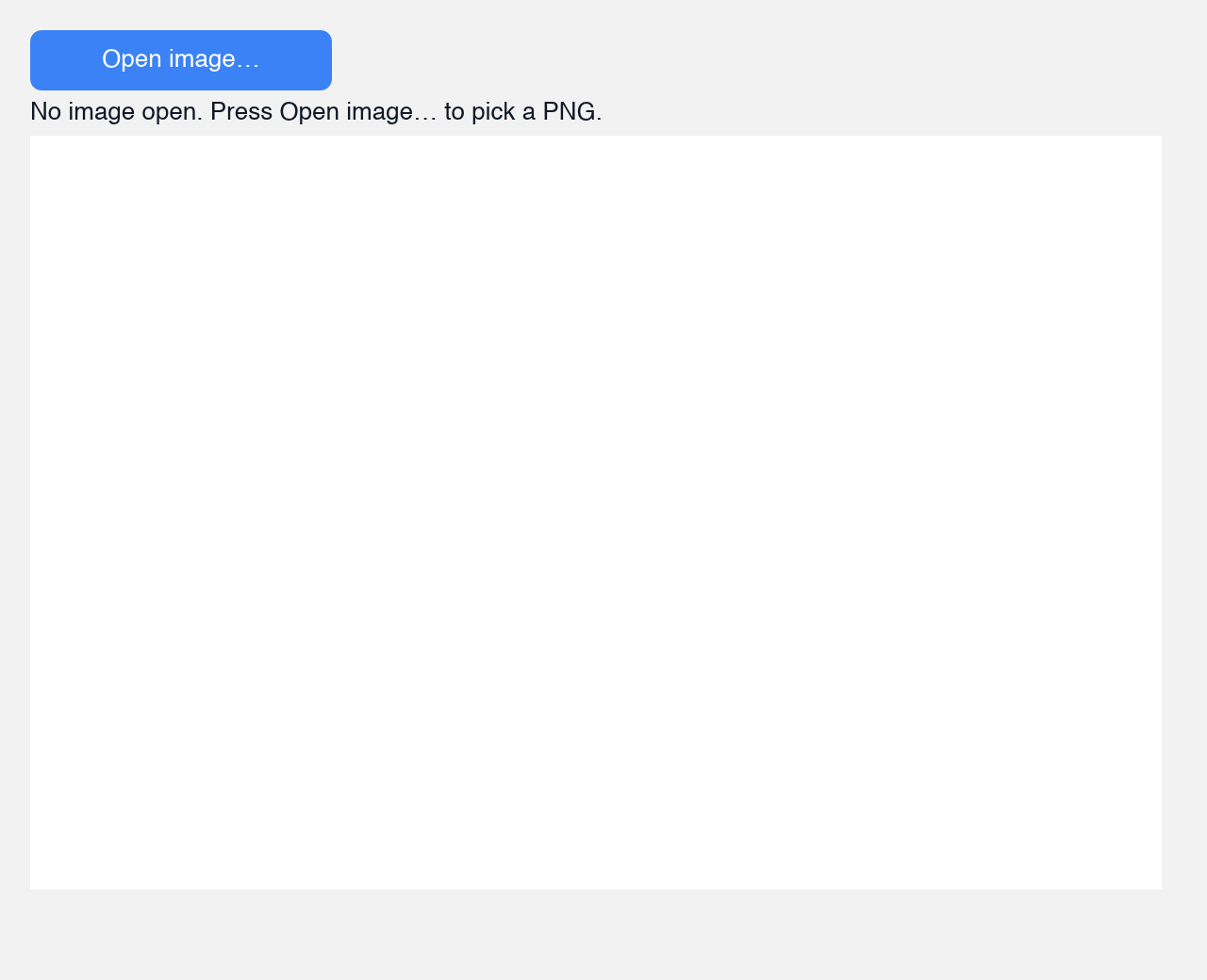 An image viewer window with a button to pick a PNG file