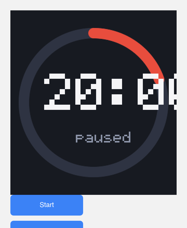 A pomodoro timer with a circular orange progress ring and a large countdown