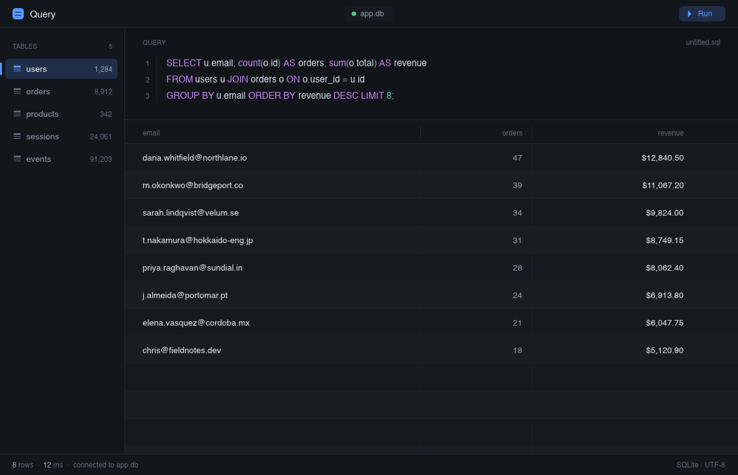 Query, a SQL client made with Krate
