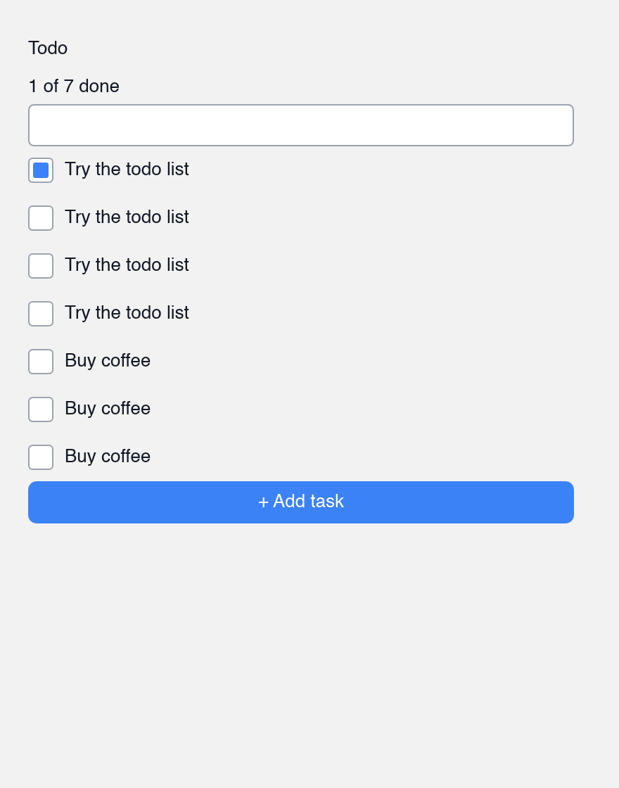 A todo list app with a text field, checkboxes, and an add-task button