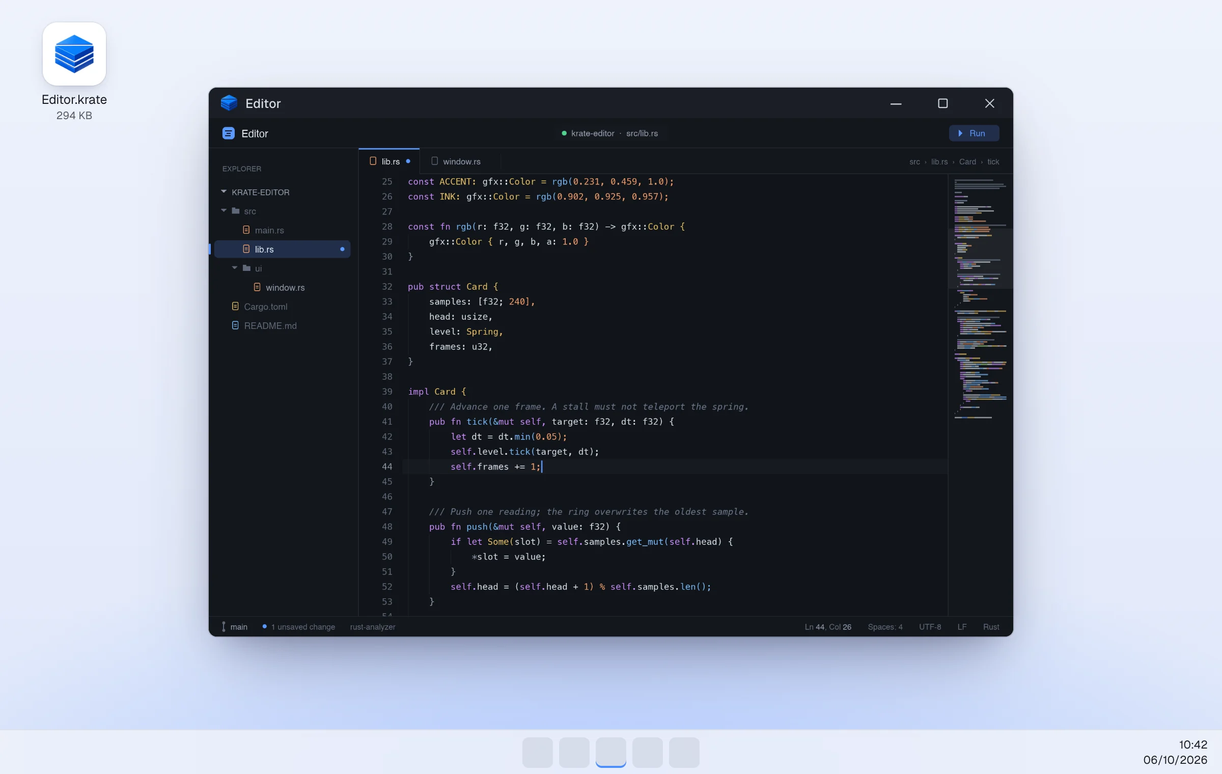 The same Editor.krate open on Windows